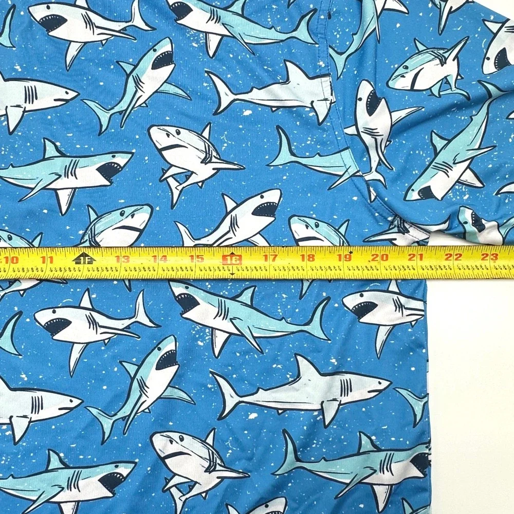 Waggle Golf Polo Shirt Mens Large Blue Shark Attack Short Sleeve Performance - Picture 8 of 10